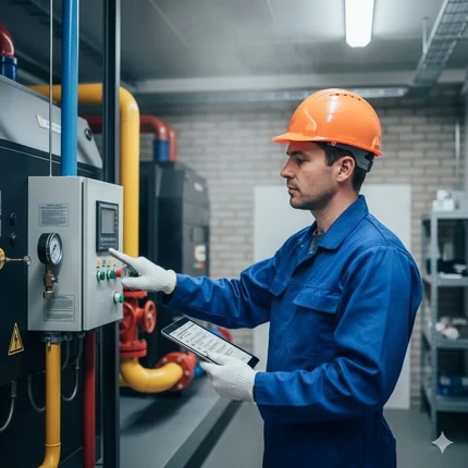 Technicien en train de v&eacute;rifier une installation technique en ERP